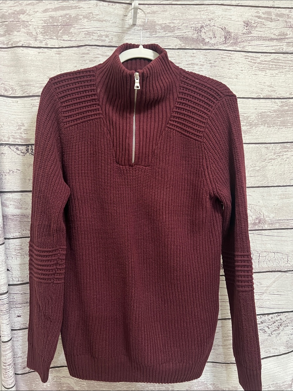 Men's INC 1/4 Zip Ribbed Knit Sweater - Burgundy - Size M EUC